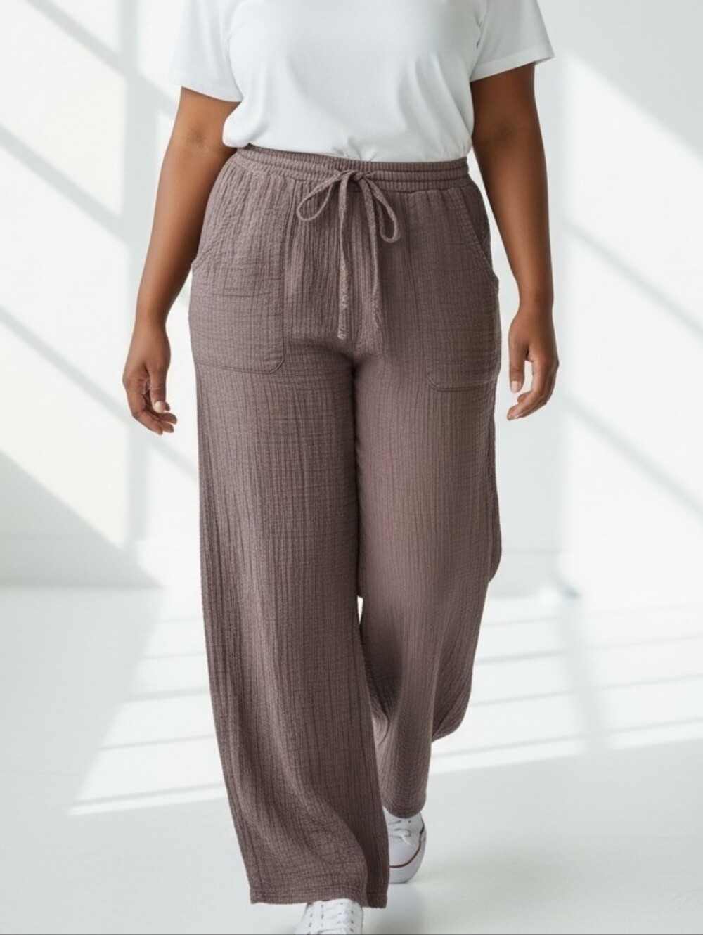 Fashion Nova Kayla Mid Rise Women's Boot Cut Brown Linen-Texture Pants